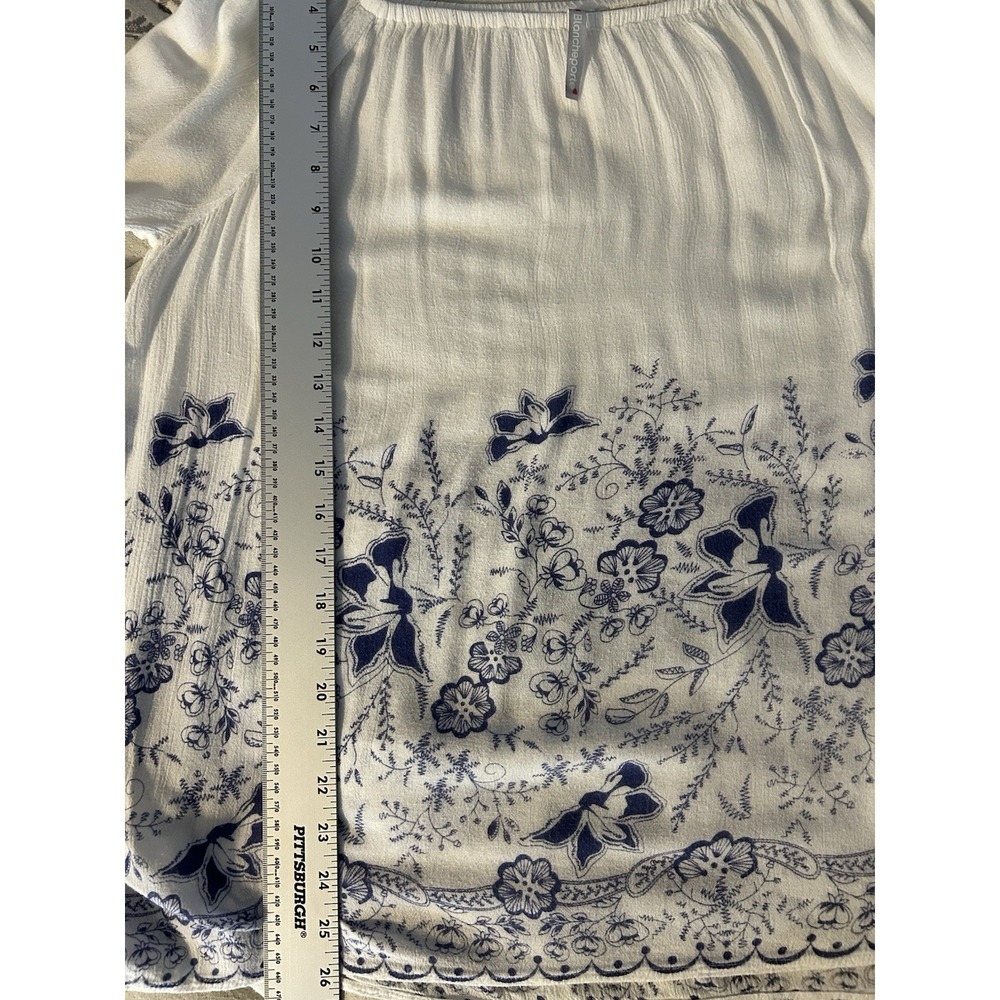 Blancheporte Blue White Floral Boho Peasant Top L Bell Sleeve Cottagecore Light - Picture 7 of 7